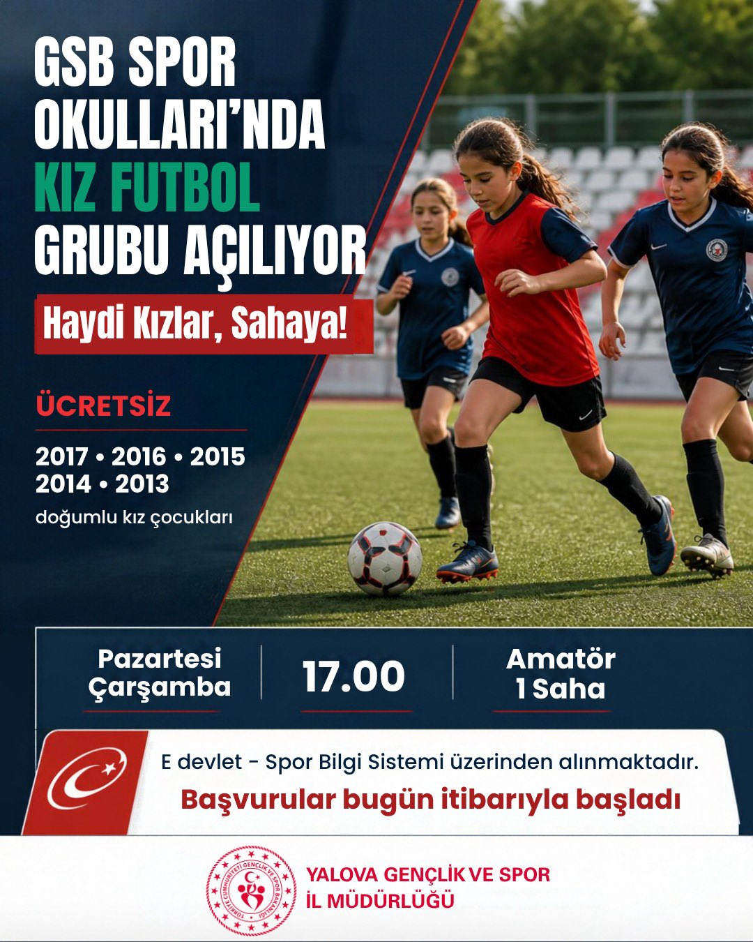 Yalova GSB Spor Okulları Kız Futbol Grubu Kayıtları Başladı